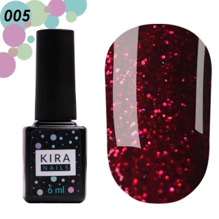 Gel polish Red Hot Kira Peppers No. 005 (cherry with raspberry sparkles), 6 ml