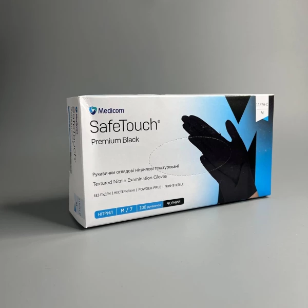 Рукавички без пудри нестерильніі SafeTouch Advanced Black чорні 5.0 г  M