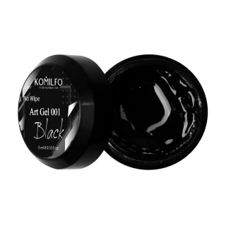 Арт-гель БЕЗ липкого шару Komilfo No Wipe Art Gel Black 001 (чорний), 5 мл