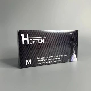 Nitrile gloves HOFFEN black non-sterile textured without powder, size M (100 pcs.)