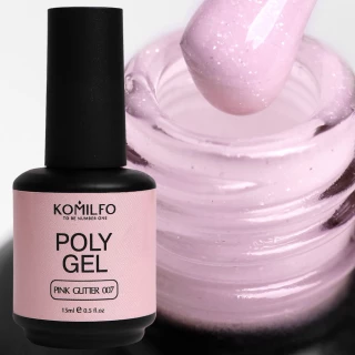 Komilfo PolyGel 007 Pink Glitter, 15 ml (з шимером)