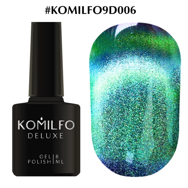 Gel polish Komilfo Cats eye 9D No. 006 (turquoise-green, magnetic), 8 ml