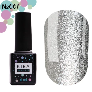 Lakier hybrydowy Kira Nails 24 Karat nr 001 (srebrny z dużą ilością błysków), 6 ml