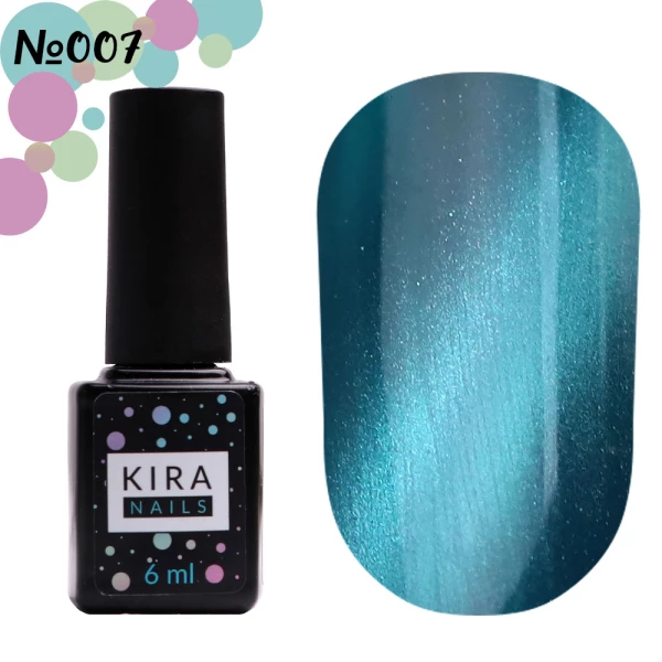 Гель-лак Kira Nails Cat Eye №007 (изумрудно-синий, магнитный), 6 мл