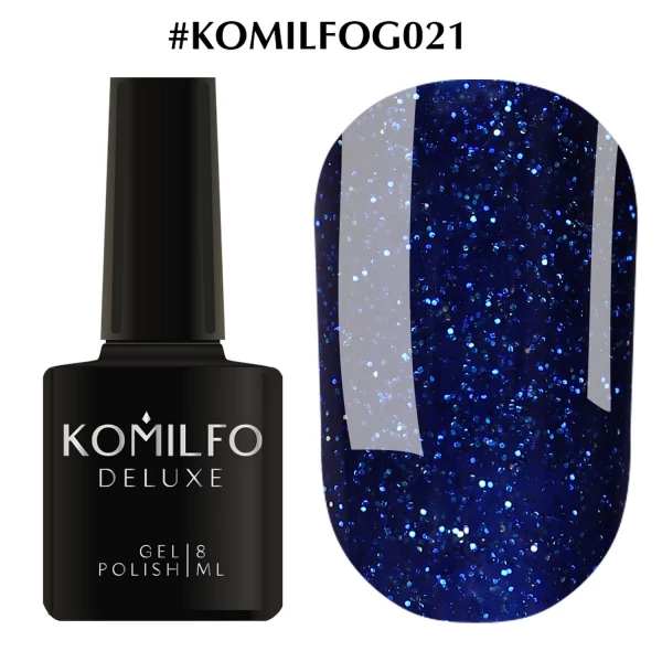 Gel polish Komilfo DeLuxe Series No. G021 (blue with silver glitter), 8 ml