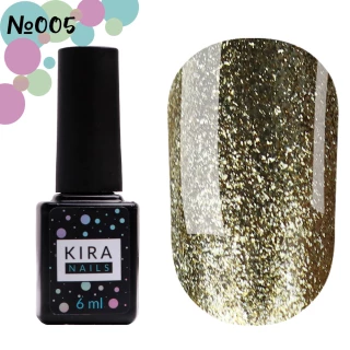 Lakier hybrydowy Kira Nails 24 Karat nr 005 (szampańskie złoto z dużą ilością drobinek), 6 ml