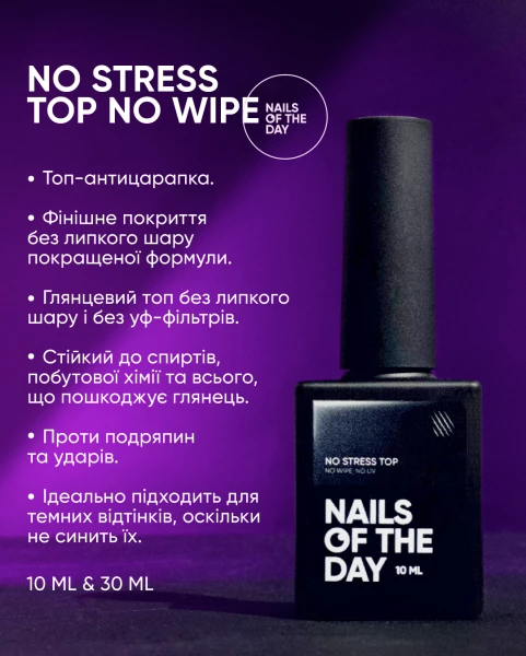 NAILSOFTHEDAY Top No Stress no wipe, 30 мл