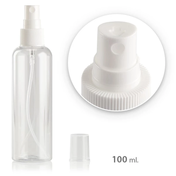 Transparent vial with spray bottle, 100 ml