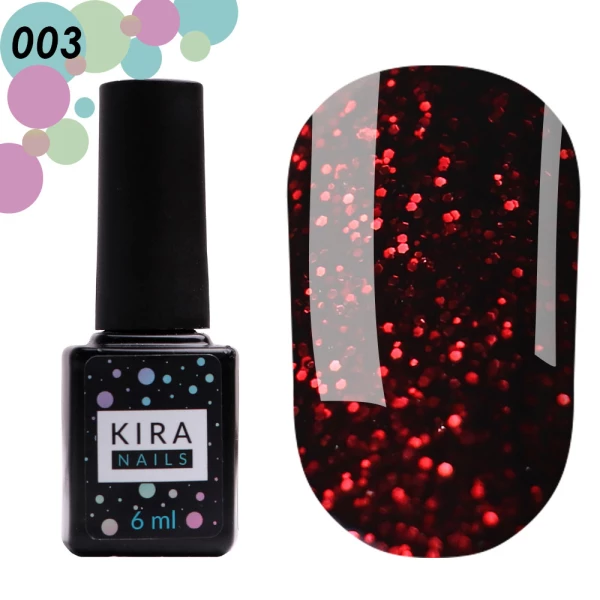 Gel polish Red Hot Kira Peppers No. 003 (wine with carmine sparkles), 6 ml