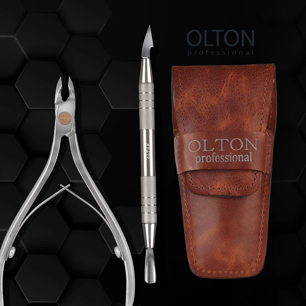 Olton Set of tools for manicure in a leather case, 2 pcs