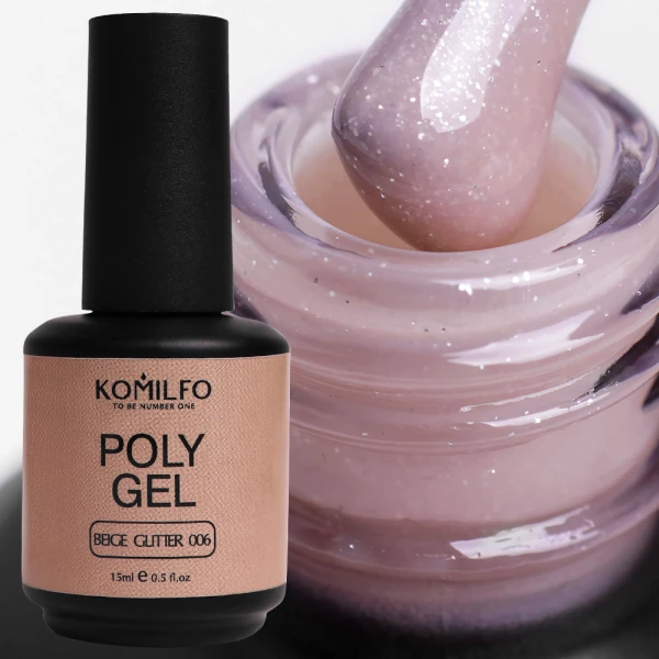 Komilfo PolyGel 006 Beige Glitter, 15 ml (з шимером)