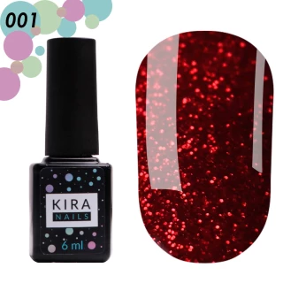 Gel polish Red Hot Kira Peppers №001 (ruby with bright red sparkles), 6 ml