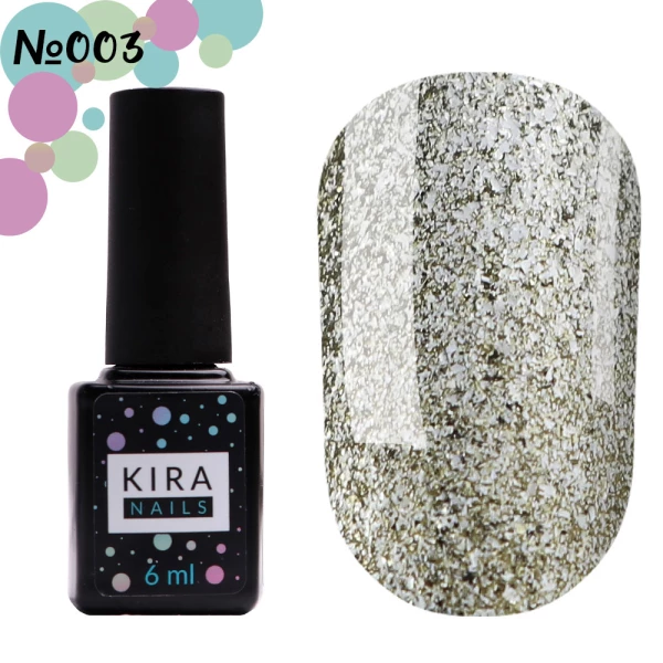 Гель-лак Kira Nails 24 Karat №003 (белое золото с большим количеством блесток), 6 мл