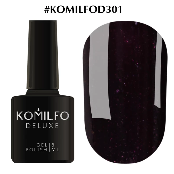 Gel polish Komilfo Deluxe Series No. D301 (black-burgundy with microglitter), 8 ml