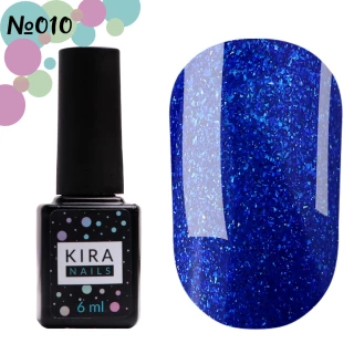 Lakier hybrydowy Kira Nails 24 Karat nr 010 (niebieski z drobinkami), 6 ml