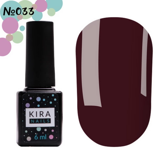 Гель-лак Kira Nails №033 (бургунді, емаль), 6 мл