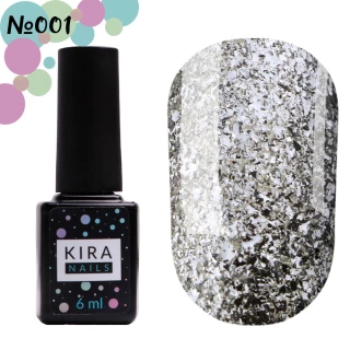 Lakier hybrydowy Kira Nails Shine Bright nr 001 (srebrny z drobinkami), 6 ml