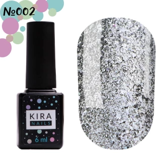 Гель-лак Kira Nails 24 Karat №002 (серебро с разноцветными блестками), 6 мл