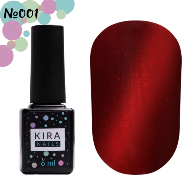 Gel polish Kira Nails Cat Eye No. 001 (red-coral, magnetic), 6 ml