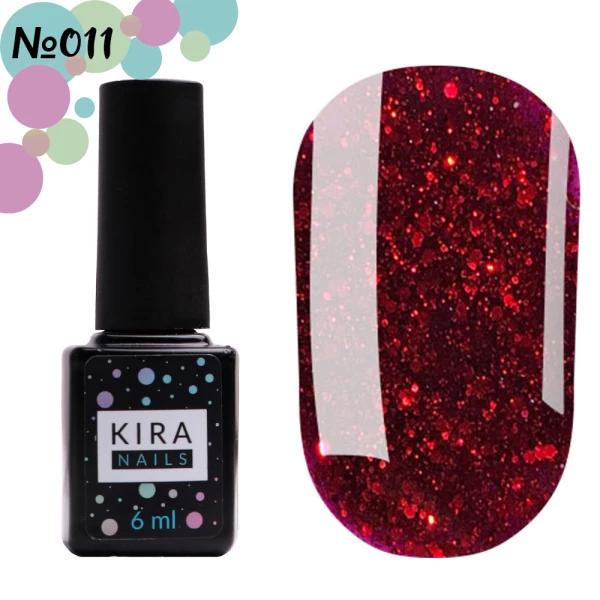 Гель-лак Kira Nails Shine Bright №011 (темно-красный с блестками), 6 мл