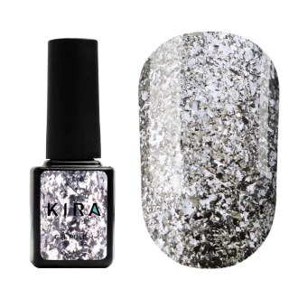 Gel polish Kira Nails Shine Bright No. 001 (silver with sparkles), 6 ml