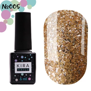 Гель-лак Kira Nails Shine Bright №005 (золото з блискітками), 6 мл