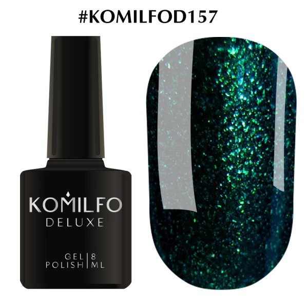 Gel polish Komilfo Deluxe Series No. D157 (dark bottle green, microglitter), 8 ml