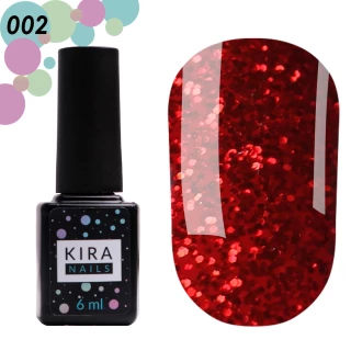 Gel polish Red Hot Kira Peppers No. 002 (red with coral sparkles), 6 ml