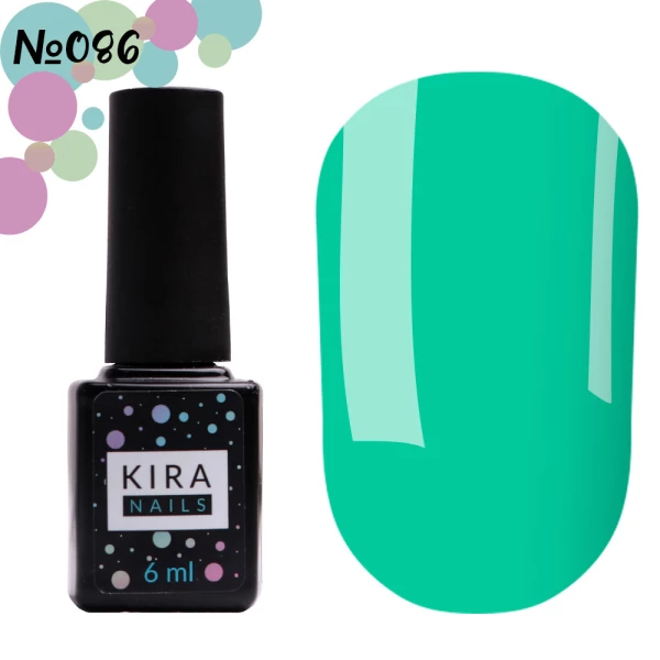 Гель-лак Kira Nails №086 (зеленувато-бірюзовий, емаль), 6 мл