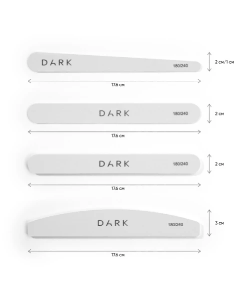 DARK Nail file set - semicircle on foam, white, 25 pcs (180/240 grit)