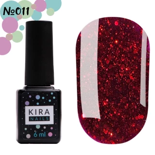 Lakier hybrydowy Kira Nails Shine Bright №011 (ciemnoczerwony z drobinkami), 6 ml