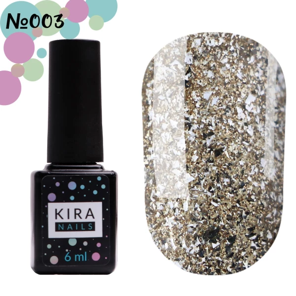 Gel polish Kira Nails Shine Bright No. 003 (white gold with sparkles), 6 ml