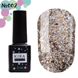 Lakier hybrydowy Kira Nails Shine Bright #002 (srebrny ze złotym brokatem), 6 ml