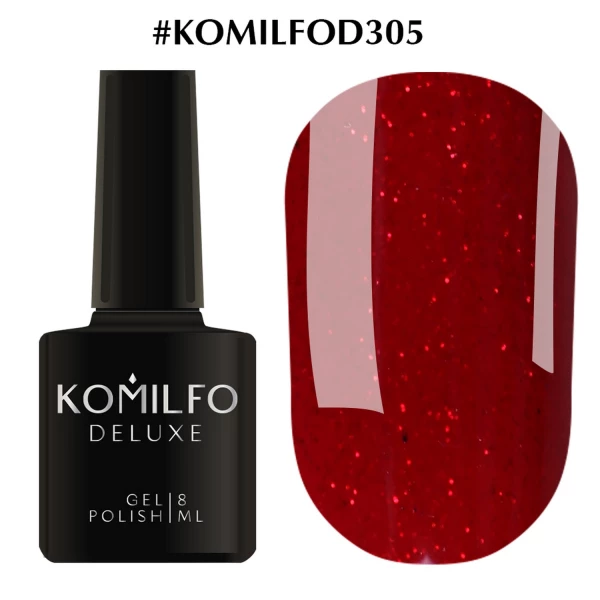 Gel polish Komilfo Deluxe Series No. D305 (red with sparkles), 8 ml