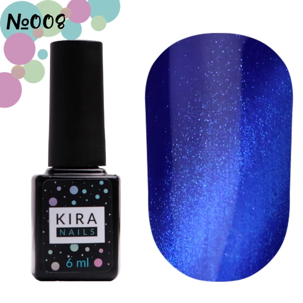 Gel polish Kira Nails Cat Eye No. 008 (deep blue, magnetic), 6 ml