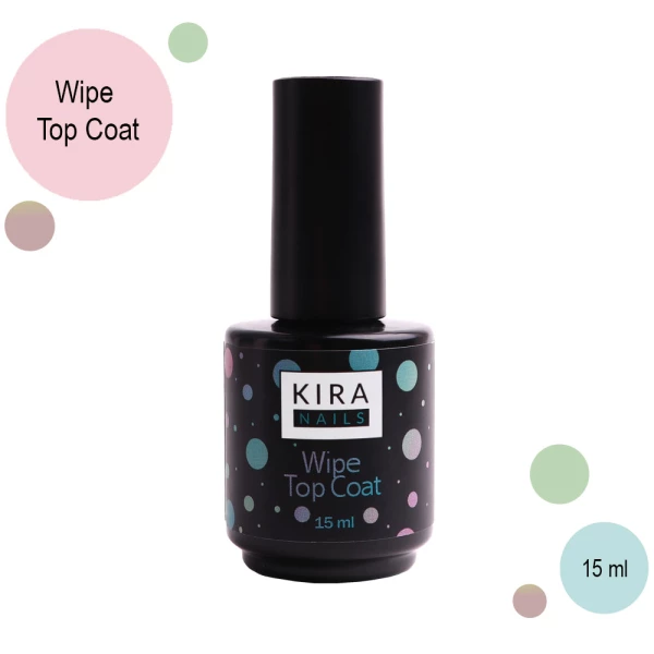 Kira Nails Wipe Top Coat – закрепитель для гель-лака с липким слоем, 15 мл